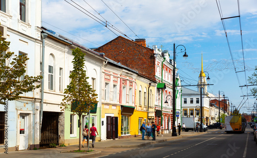 Fototapeta Naklejka Na Ścianę i Meble -  Old buildings on Krestovaya Street, main street of Rybinsk, Russia