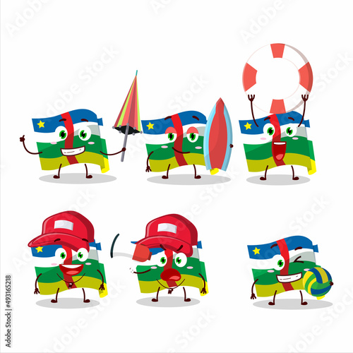 Happy Face african republic flag cartoon character playing on a beach