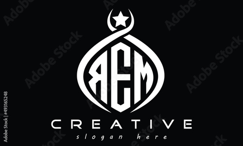 REM three Letters creative curved oval circle geometric minimalist modern vector logo design