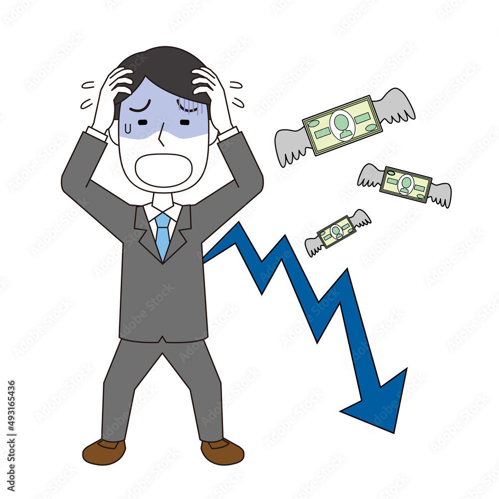 お金が減って焦る男性 お金が減って焦る男性