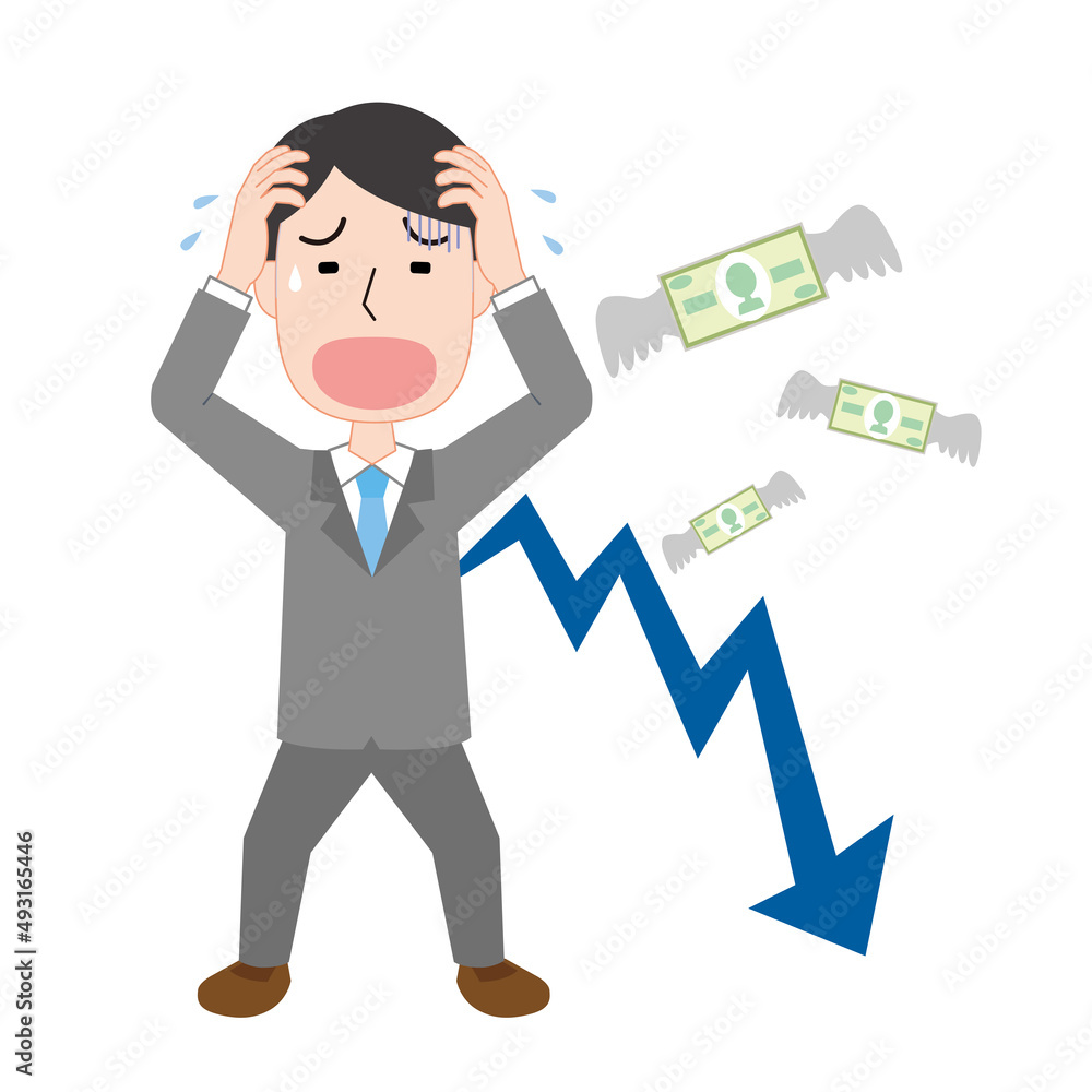 お金が減って焦る男性 お金が減って焦る男性