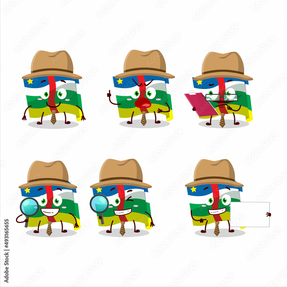 Detective african republic flag cute cartoon character holding magnifying glass Detective african republic flag cute cartoon character holding magnifying glass