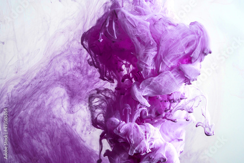 Purple colorful ink drop in water, Ink swirling in. abstraction image for background or color referent.