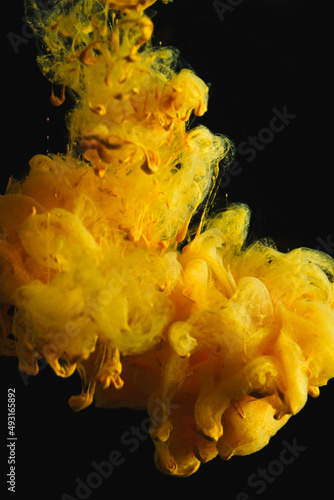 Yellow colorful ink drop in water, Ink swirling in. abstraction image for background or color referent.