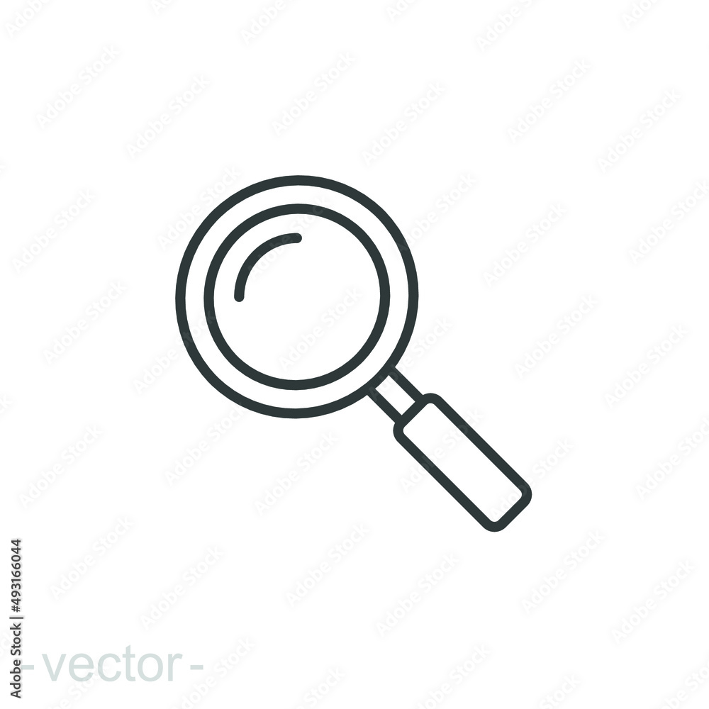 Magnifying glass line icon. Simple outline style. vector sign, linear pictogram isolated on white background. Logo illustration design. Editable stroke EPS 10. Magnifying glass line icon. Simple outline style. vector sign, linear pictogram isolated on white background. Logo illustration design. Editable stroke EPS 10.