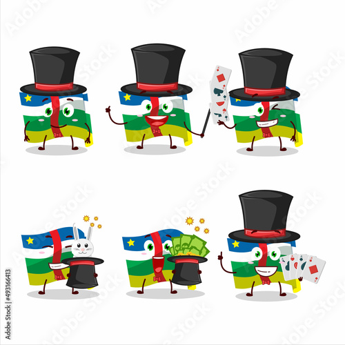 A african republic flag Magician cartoon character perform on a stage