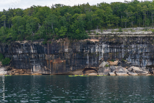 Kayakers on Lake Superior at Pictured Rocks National Lakeshore, Upper Peninsula, Michigan, USA 