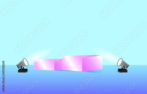 Pink pedestal, empty pink square shape decorated gradient blue background  . 3d vector illustration product presentation studio room minimal wall backdrop.