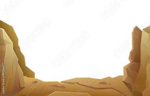 Frame Stone cliffs and stones of mountains. Landscape of southern countryside. Cool cartoon style. Isolated on white background. Vector