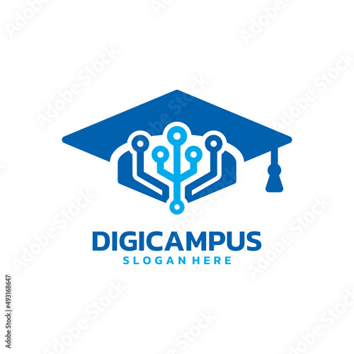 Digital campus logo vector. Technology-based college logo template design concept.