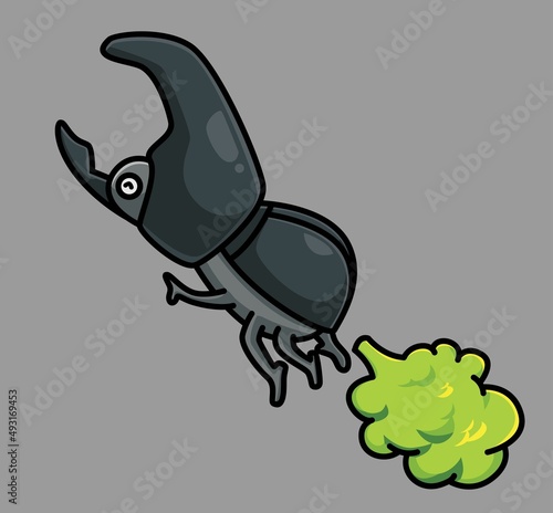cute rhinoceros beetle fart fly. cartoon animal nature concept Isolated illustration. Flat Style suitable for Sticker Icon Design Premium Logo vector. Mascot Character