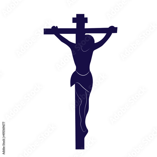 illustration with crucifixion of jesus on cross isolated on white background