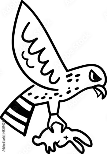 Hawk catching prey cartoon drawing for coloring book