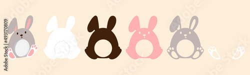 Party favor bunny candy holder. Layered paper decoration treat holder for dome. Hanger for sweets, candies for birthday, baby shower, Easter, Christmas. Print, cut out, glue. Vector stock illustration