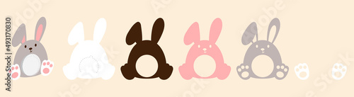 Cute bunny candy ornament. Hanger for sweets, candies for birthday, baby shower, Easter, Christmas. Layered paper decoration treat holder for dome. Print, cut out, glue. Vector stock illustration