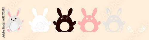 Cute bunny candy ornament. Layered paper decoration treat holder for dome. Hanger for sweets, candies for birthday, baby shower, Easter, Christmas. Print, cut out, glue. Vector stock illustration