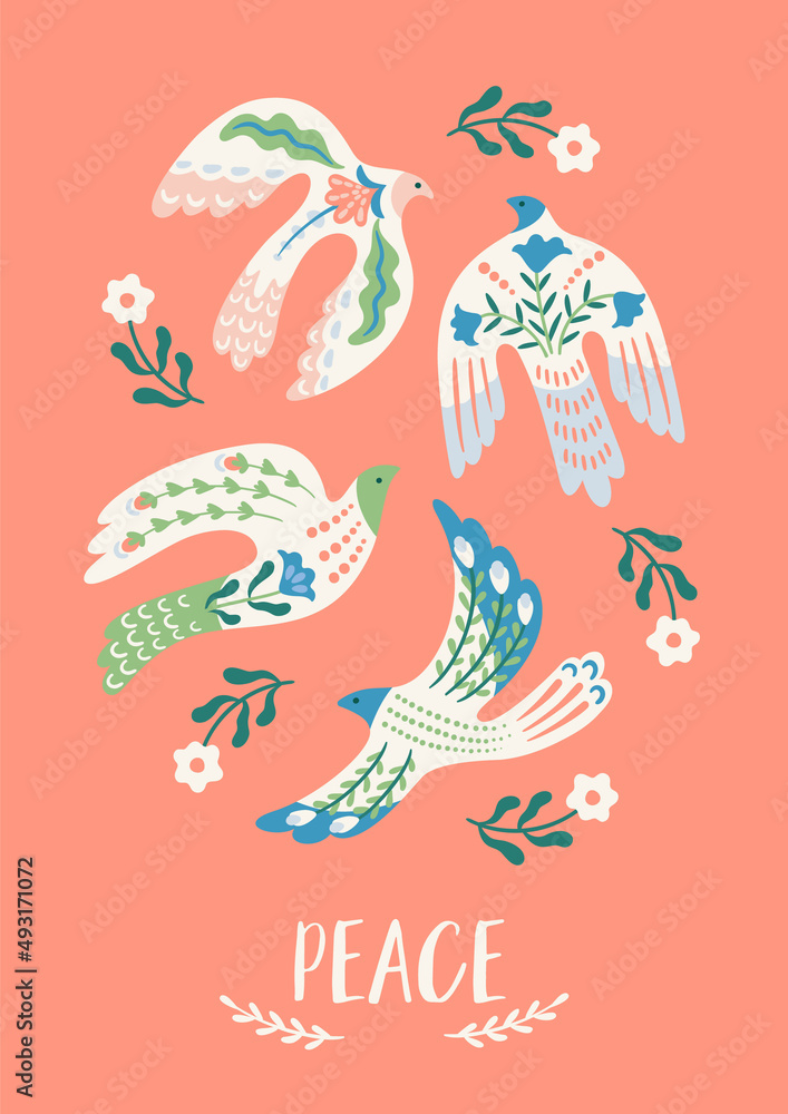 Doves of peace. Vector illustration. Template for card, poster, flyer and other Doves of peace. Vector illustration. Template for card, poster, flyer and other