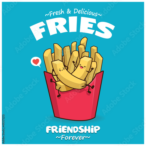 Vintage food poster design with fries character.