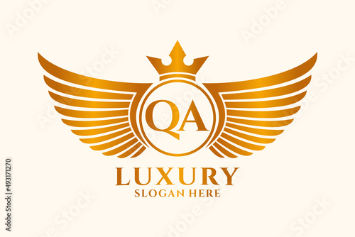 Luxury royal wing Letter QA crest Gold color Logo vector, Victory logo, crest logo, wing logo, vector logo template.