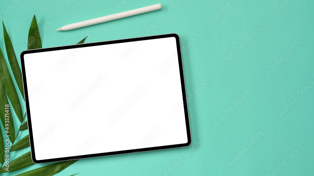 Tablet touchpad mockup on green background. Tablet touchpad mockup on green background.