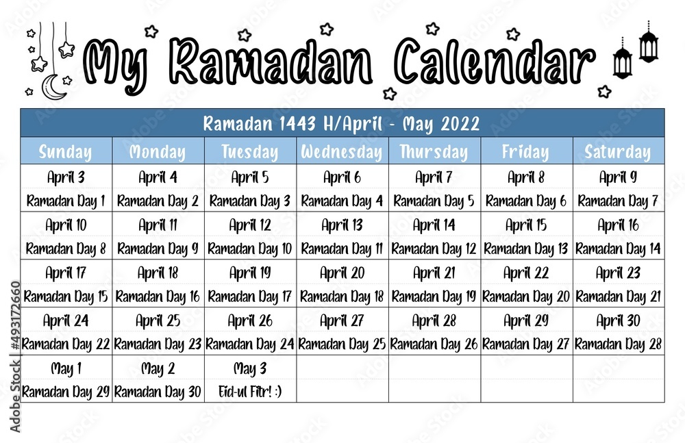 Ramadan 2022 Calendar for Kids