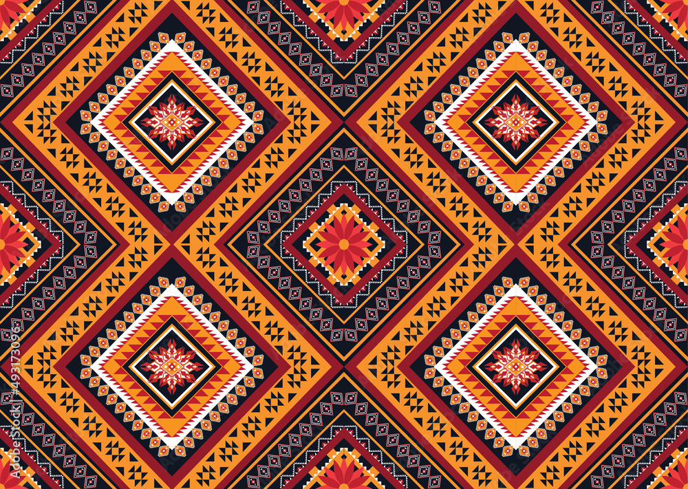 Geometric ethnic flower pattern for background,fabric,wrapping,clothing,wallpaper,Batik,carpet,embroidery style.