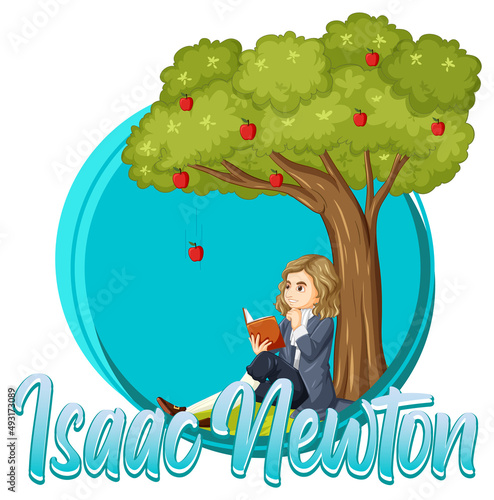 Isaac Newton sitting under apple tree