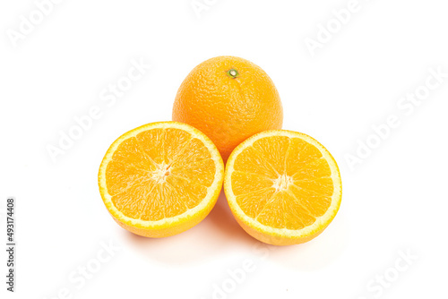 Orange fruit with cut in half isolated on white background.