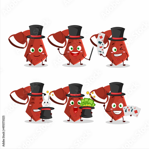 A red tie Magician cartoon character perform on a stage