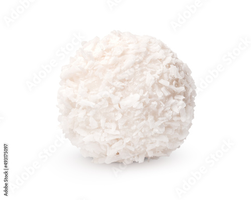 Sweet round coconut candy isolated on white
