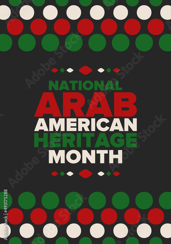 National Arab American Heritage Month. Arab American culture and tradition. Celebrate annual in United States in April. Arabian pattern. Poster, banner and background. Vector ornament, illustration
