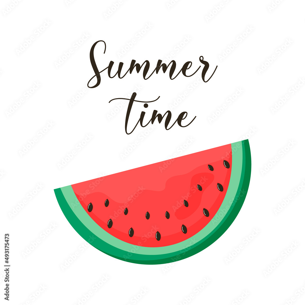 Card with Isolated color watermelon and with sign summer time. Flat vector illustration Card with Isolated color watermelon and with sign summer time. Flat vector illustration