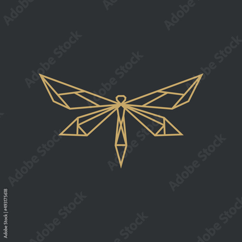 Minimalist Geometric Dragonfly logo design with line art style