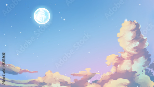 cloud in the night sky with moon and stars pastel anime hd wallpaper