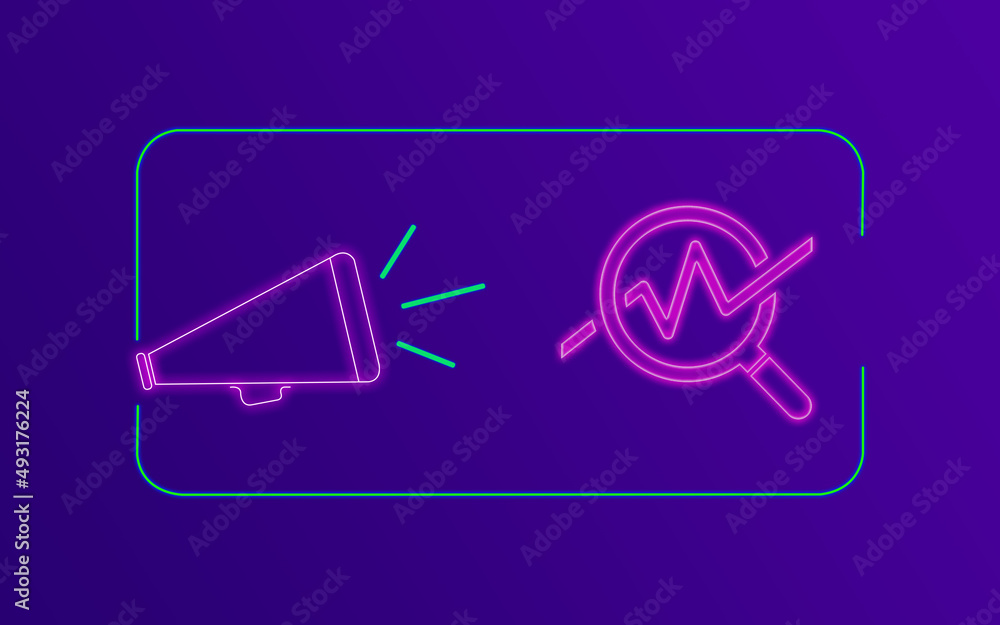 Chart in Magnifying Glass with Neon Colors on Purple Gradient Background Chart in Magnifying Glass with Neon Colors on Purple Gradient Background