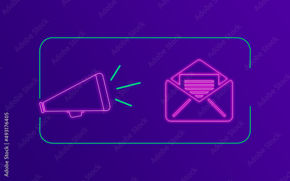 E-mail Messaging Concept with Neon Colors on Purple Gradient Background E-mail Messaging Concept with Neon Colors on Purple Gradient Background