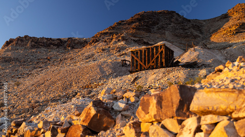 An Old Abandoned Mine in the Nevada Desert near Las Vegas at Sunset. photo