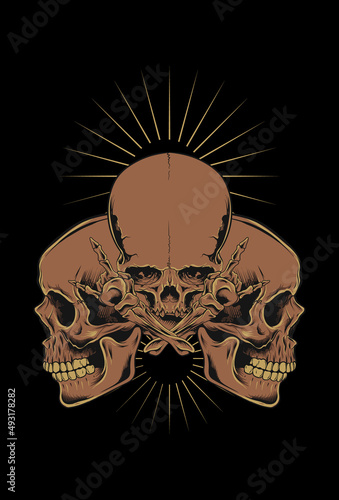 Dark art Three Skull Demon Head human Art work Illustration Black art