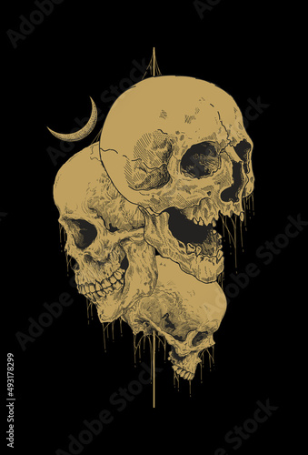 Dark art Art work Skull Demon Head human with moon Illustration Black art