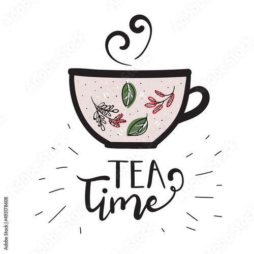 Tea time poster in hand-drawn style