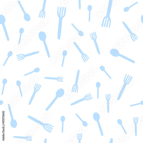 Fork and spoon seamless pattern in hand-drawn style