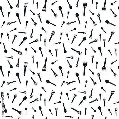 Fork and spoon seamless pattern in hand-drawn style