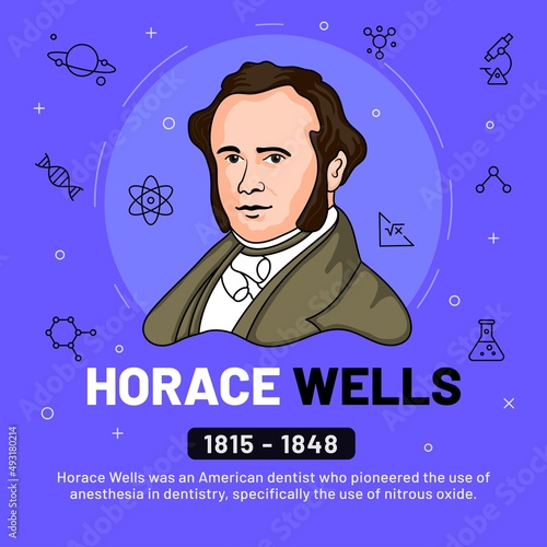 Vector illustration of famous personalities: Horace Wells with bio