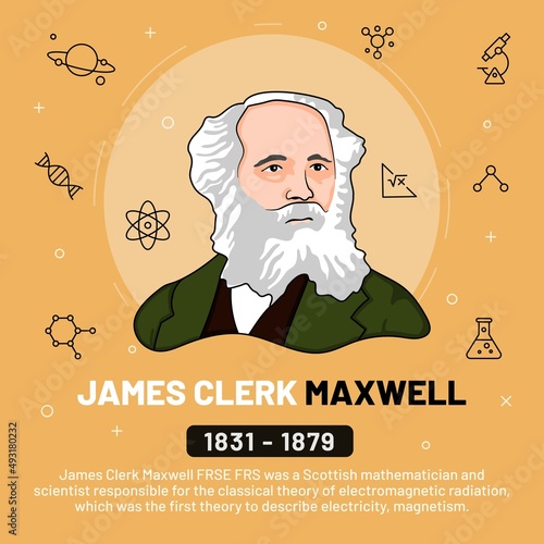 Vector illustration of famous personalities: James Clerk Maxwell with bio photo