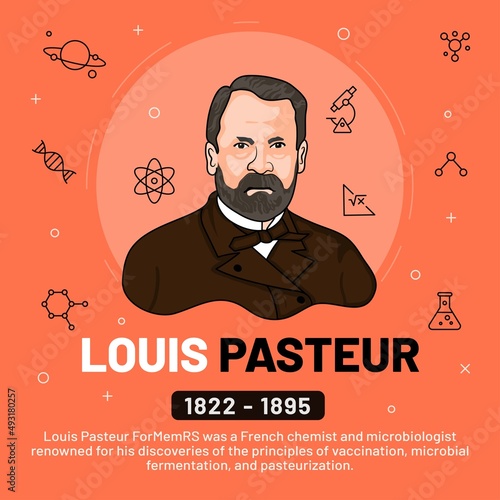 Vector illustration of famous personalities: Louis Pasteur with bio
