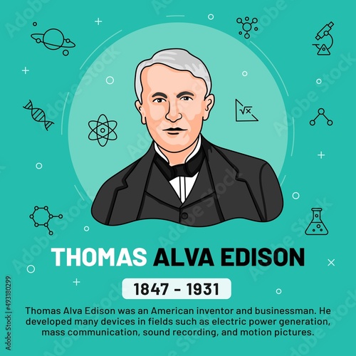Fototapeta Vector illustration of famous personalities: Thomas Alva Edison with bio