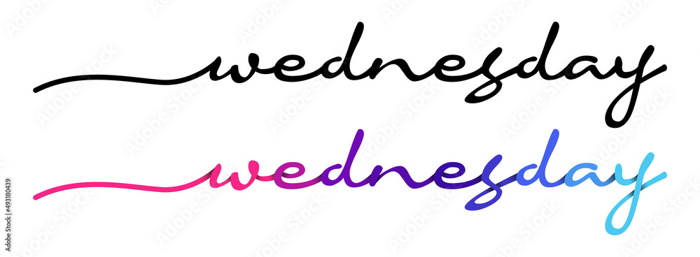 Wednesday Hand Writing Black & Colorful Lettering Calligraphy Isolated. Days of the Week.