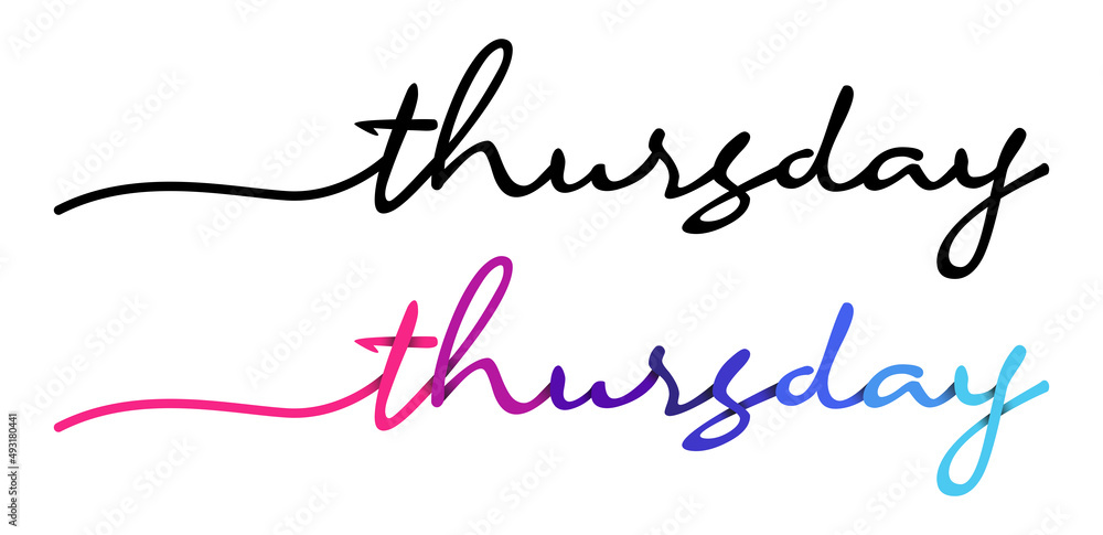 Thursday Hand Writing Black & Colorful Lettering Calligraphy Isolated. Days of the Week.