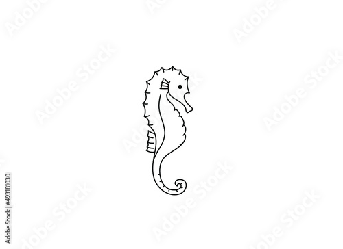 Vector isolated cute cartoon seahorse colorless black and white contour line doodle drawing