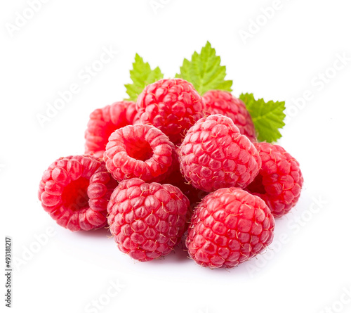 Ripe raspberry berry with leaves